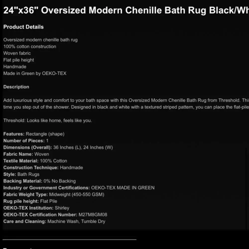 Threshold Oversized Black and White Chenille Bath Rug size 24x36